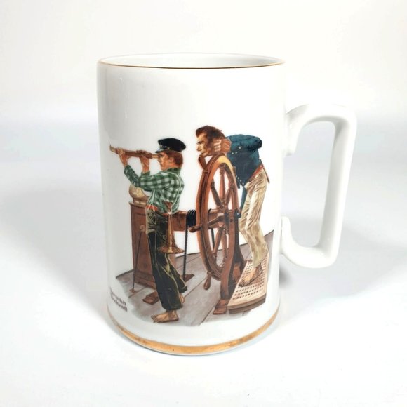 Norman Rockwell River Pilot Collectors Coffee Mug 1985 Museum Vintage Gold Rim - Picture 1 of 5